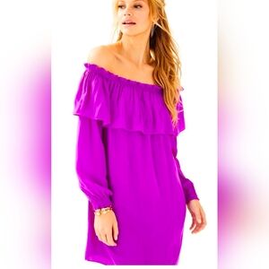 Lily Pullitzer Dee Dee Paradise Purple Dress Off Shoulder Mini Dress Size Large